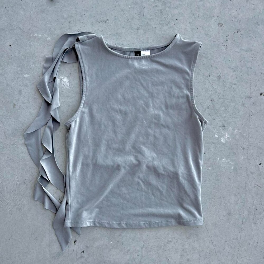 Grey Ruffle Shoulder Tank Top Subversive Basic Sleeveless